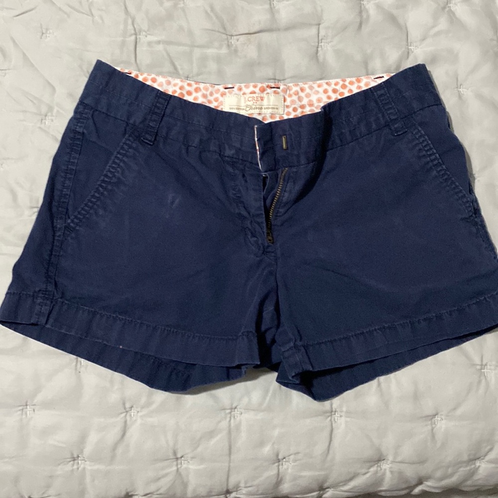 J Crew 3" Chino Shorts Size 0 Cotton navy blue Pockets.